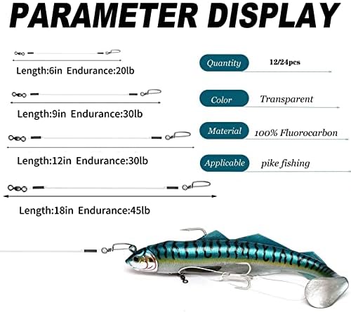 Fluorocarbon Fishing Leader,20LB-80LB Fluorocarbon Leaders for Saltwater Freshwater,100% Fluorocarbon Leaders Line with Swivels and Snap… - Image 2
