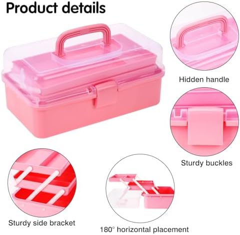 Hair Accessories Box,3-Layer Craft Tackle Art Tool Organizer Pink - Image 3