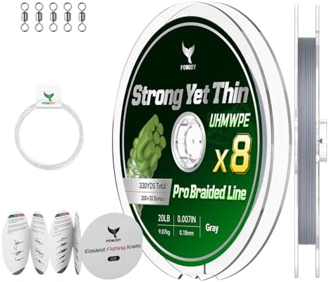 8 Strand UHMWPE Braided Fishing Line 20LB w/Fluorocarbon Leader Kit by PowJoy-ProPowerPureJoy