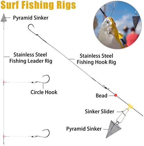 Saltwater Fishing Tackle Kit, 136pcs Surf Fishing Gear Fish Finder Rigs Saltwater Fishing Lures Crankbait Spoon Pyramid Sinker Fishing Hooks Leaders Swivels Ocean Fishing Tackle Accessories - Image 4
