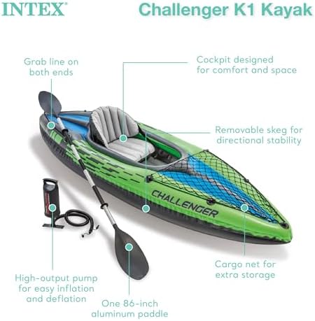 INTEX Challenger Inflatable Kayak Series: Includes Deluxe 86in Kayak Paddles and High-Output Pump – SuperStrong PVC – Adjustable Seat with Backrest – Removable Skeg – Cargo Storage Net - Image 2