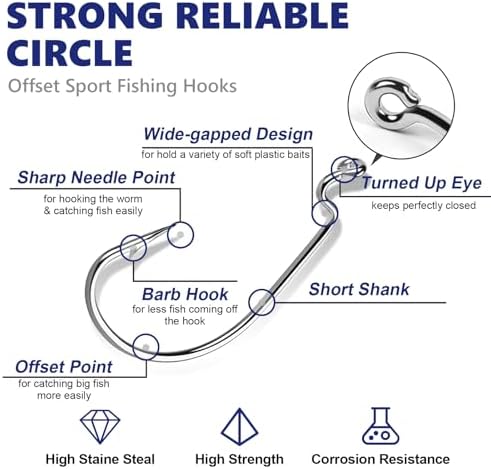 UCEC EWG Fishing Hooks, Offset Worm Hooks for Bass Fishing Hook Texas Rig - Image 2