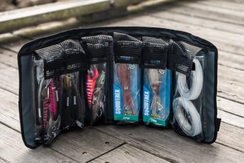 Nomad Design Lure Roll - Medium Size with 6 Pockets Respectively, Portable Waterproof Tarpaulin Fish Lure Bag - Heavy Duty PVC Window, Mesh Cleaning & Drying Tabs - Image 3