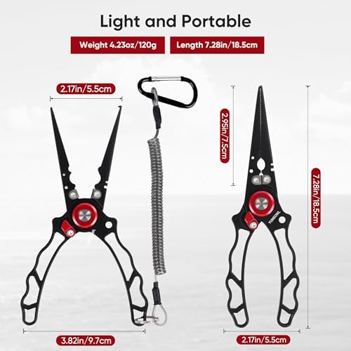 Fishing Pliers with Innovative Ergonomical Handle, Corrosion Saltwater Resistant,Fishing Multitool Hook Remover Braided Fishing Line Cutting, Split Ring with Coiled Lanyard and Sheath - Image 4