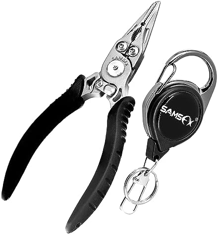 SAMSFX Mini Snap Split Ring Fishing Pliers with Retractors Combo, Scissors Braid Cutters, Lightweight Stainless Steel Fly Fishing Tools, Split Ring Pliers, Hook Remover by SAMSFX