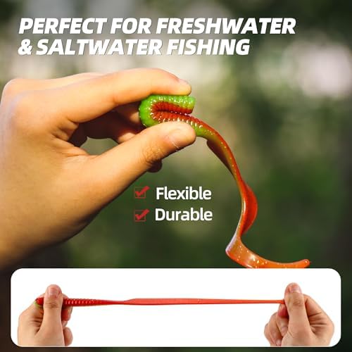 Curly Style Tail Worms Fishing Lures – Realistic Wavy Tail Soft Bait Grub Swimbaits for Saltwater & Freshwater Fishing, Available in 4 Inch & 6 Inch, Perfect for Bass, Trout, Crappie, & More - Image 4