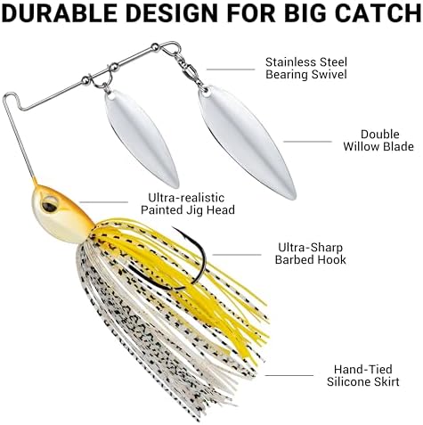 TRUSCEND Swim or Jig Fishing Spinner Baits for Freshwater and Saltwater, Rooster Tail Fishing Lures for Trout Bass Walleye Crappie Salmon Pike, Blade Bait with Copper Blade - Image 2