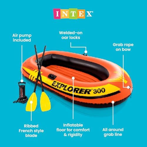 INTEX Explorer Compact Inflatable Boat Series: Dual Air Chambers – Welded Oar Locks – Grab Handles – Bow Rope – Sporty Design - Image 3