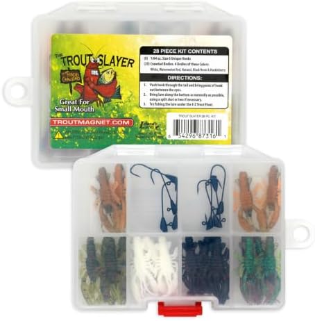 Trout Magnet Trout Slayer 28 Piece Fishing Kit, Includes 20 Crawdad Bodies and 8 Size 6 Long Shank Hooks, Great for Small Streams and Lakes, Catches All Species, White by TroutMagnet