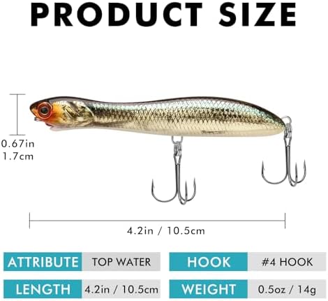 TRUSCEND Top Water Fishing Lures with BKK Hooks, Easy Catch Plopper Lure for Freshwater or Saltwater, Floating Lures for Bass, Pike, Catfish, Surface Wobble PoPobait Bass Baits Fishing Gifts for Men - Image 6
