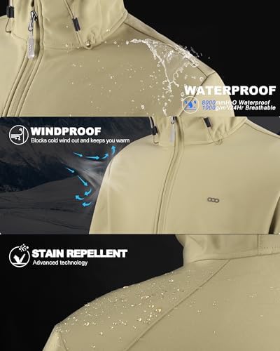 33,000ft Men's Hooded Fleece Lined Rain Shell Jacket Waterproof Lightweight - Image 3