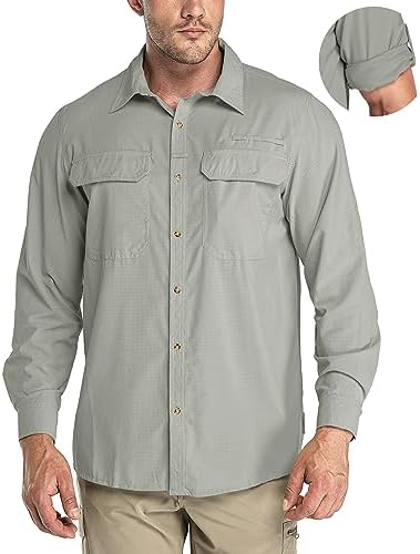 33,000ft Men's Long Sleeve Sun Protection Shirt UPF 50+ UV Quick Dry Cooling Fishing Shirts for Travel Safari Camping Hiking by 33000ft