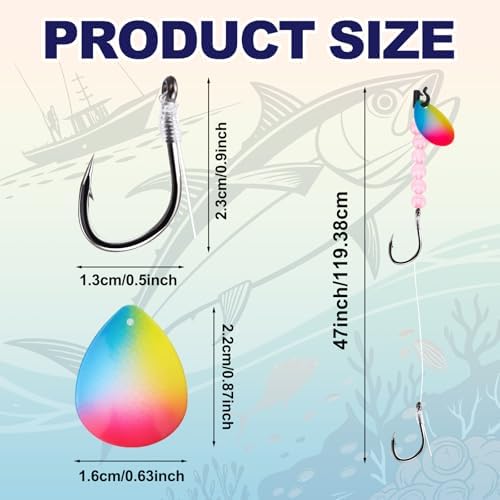 15 Pack Walleye Rigs Kit 47 Inch 15lb Fishing Lure Making Kit Mono Crawler Harness Walleye Float Rig Double Hook Rig Colorado Spinner Octopus Hooks for Freshwater Trolling - Image 2