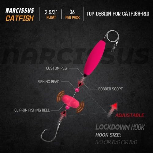 Narcissus Catfish Rigs Set – 6 Pre-Tied Rigs with 2 Sinker Sliders & 2oz Pyramid Sinker, Float Rigs Tackle, Santee Rig, Circle Hooks 6/0 – Complete & Ready-to-Use Kit - Image 4