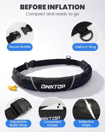 Owntop Manual Inflatable Belt Pack, Adults Swim Jacket with Blowpipe & Whistle, 24g CO2 Cylinder Included, Low Profile for Kayaking, Fishing, Paddle Sports - Image 2