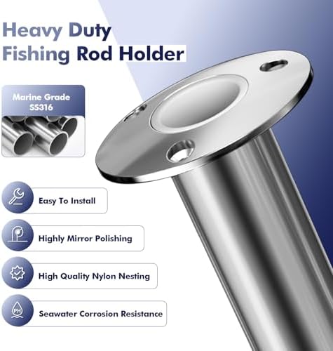 2Pcs Rod Holders for Fishing Boat, Heavy Duty 316 Stainless Steel Fishing Rod Pole Holder, Flush Mount, 15/30/90 Degree - Image 4