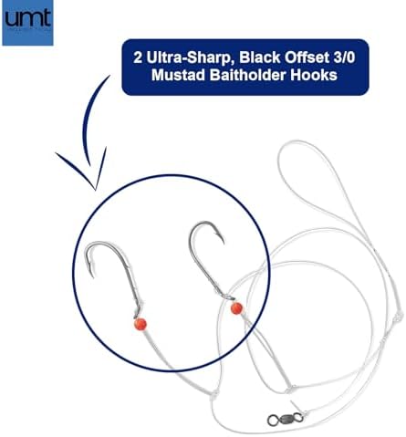 UMT Sea Bass Hi/Lo Saltwater Fishing Rigs 1, 5 &10 Pack, 3/0 Bait Hook, 60lb Heavy Duty Mono, 80lb Swivel & Sinker Loop, Hand Tied for Fluke Porgy Snapper Croaker Sea Trout Tautog Spot Pompano - Image 2