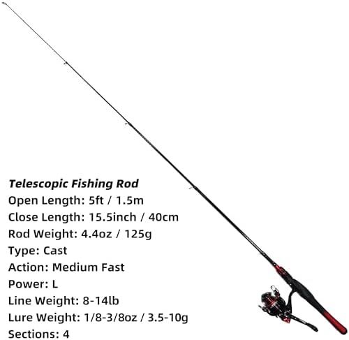 Kilitn Fishing Rod and Reel Combo, Baitcasting Combo Baitcast Reel 5 Foot Durable Fiberglass Telescopic Rod with Fishing Line Full Kits Comfortable Handle - Image 3