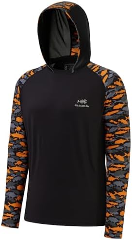 BASSDASH Men’s UPF 50 Performance Fishing Shirt Cooling Hoodie Camo Long Sleeve FS17M by Bassdash