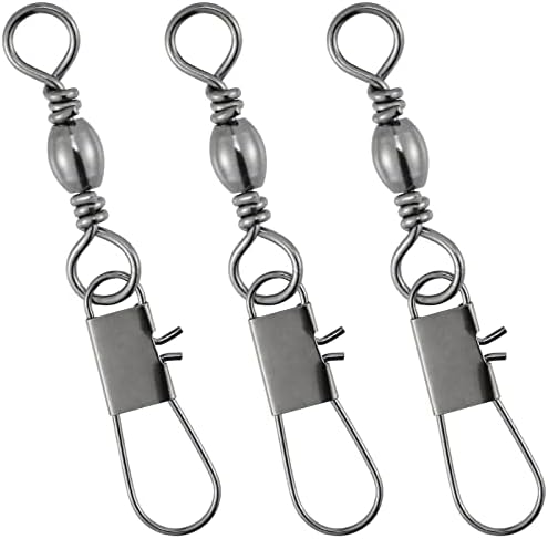 Dr.Fish 50 Pack Fishing Snap Swivels, Barrel Swivels Fishing Tackles, Stainless Steel Safty Interlock Snaps Leader Line Lure Connector Fresh&Saltwater 26-132Lb by DrFish