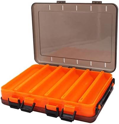 Double-Sided Fishing Lure Hook Tackle Box Visible Hard Plastic Clear Fishing Lure Bait Squid Jig Minnows Hooks Accessory Storage Case Container (Orange-10Slots) by Milepetus