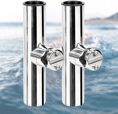 2 Pack Fishing Rod Holders for Boat Rail Mount, Stainless Steel Clamp on Rod Holder for Marine Boat, Fishing Boat, Pontoon, Jon Boat by XinKunmarine