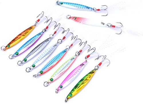 Aorace 10pcs Hard Metal Jigs Diving Sea Fishing Lures Minnow Popper Baits Tackle Crankbait Saltwater Freshwater Lures with Feather - Image 2