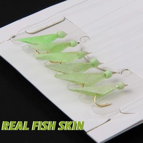 Fishing Bait Rigs Saltwater Surf Fishing Lures Bait Rig with Real Fish Skin Glow Beads Sharp Hooks Swivels Surf Fishing Rigs Sea Bass Cod Herring Hook Rig Size 4 6 8 - Image 4