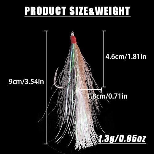 Bucktail Teasers Fishing Hooks Saltwater Flounder Rig Bucktail Mylar Teasers Inserted Fishing Teaser Hooks for Jigs Spoons Lures Hi/Lo Rig Striped Bass Bluefish Flounder Surf Bottom Fishing - Image 3