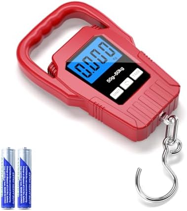 Digital Fish Scale Hanging Scale Fishing Scale,110lb/50kg Luggage Scale,Upgrade Large Handle & Backlit LCD Display, Electronic Balance Digital Fishing Postal Scale, Red, Fishing Gifts for Men by SKEAP