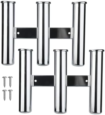 NovelBee 2pcs 3 Tube Fishing Rod Holder for Boat,Stainless Fsihing Rod Rack by NovelBee