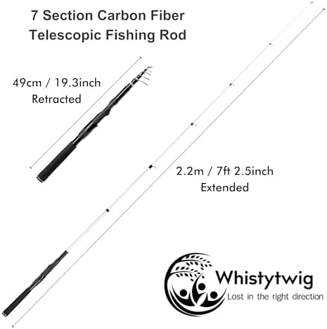 Whistytwig Carbon Fiber Telescopic Fishing Rod - Portable Collapsible Design for Travel and Adventure - Versatile Saltwater and Freshwater Fishing Pole - Image 2