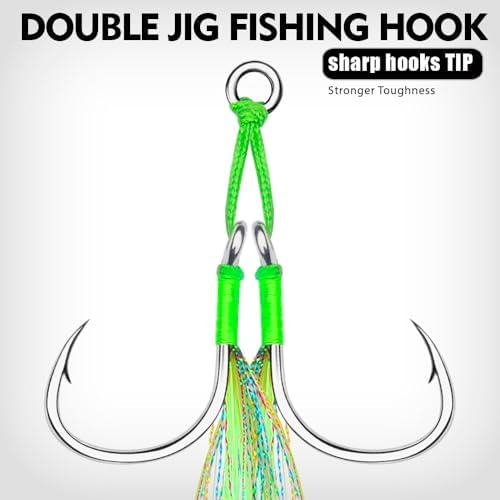 Double Fishing Assist Jig Hooks 6Pcs Saltwater Dancing Stinger Jigging Hooks Double Assist Replacement Fishing Hooks for Slow Pitch Jigs Vertical Jigging Lures - Image 5