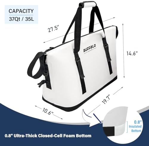 Buffalo Gear Fish Cooler Bag – 37Qt Seamless Insulation Fish Kill Bag, Keeps Ice Cold Up to 36 Hours, Foldable & Waterproof with Rod Attachment Straps & Gear Loops, White - Image 6