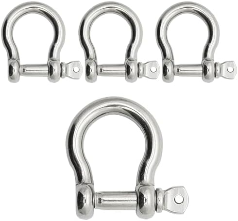 Bow Shackle Reedny 304 Stainless Steel 5/32", 1/4", 5/16",3/8", 1/2", 9/16" Heavy Duty D Ring Shackles Screw Pin Anchor Shackle for Chains Wirerope, Boat, Accessories (5/16'' 4Pcs) by Reedny