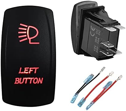 12V 24V RED Left Light Rocker Switch with Wires 5 PIN ON-Off Laser Etched Left Button Switches for Car Boat Van RV Truck Trailer SUV ATV UTV Dash Board Replacement Switch by BACAUTOPARTS