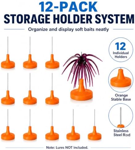 Universal Soft Bait Storage Holder System, Vertical Suspension Pin Design for Urchin & Dice Lures, Prevents Tentacle Deformation and Color Bleeding, 12 Pack (orange) - Image 2