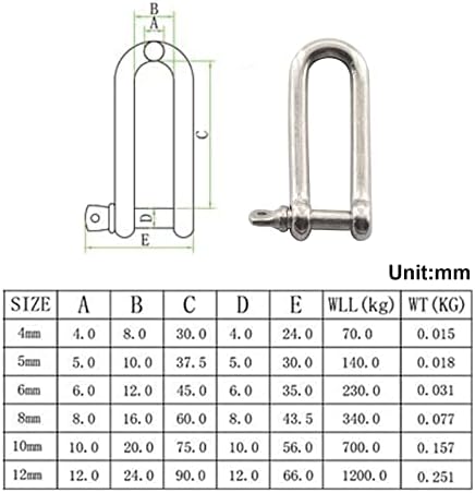 M8 Long D Ring Shackle 304 Stainless Steel Anchor Shackle with Screw Pin for Material Handling,Rigging Accessories,Connecting Chains and Ropes (Pack of 4) - Image 7