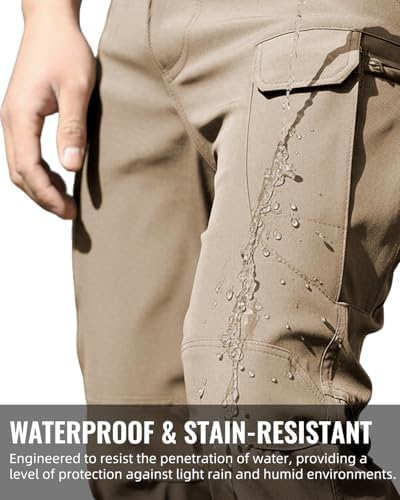 Men's Tactical Pants Stretch Waterproof Fabric Durable Cargo Pants for Hiking Casual Work Multi Pockets (No Belt) - Image 5