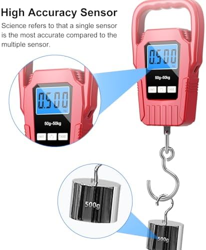 Digital Fish Scale Hanging Scale Fishing Scale,110lb/50kg Luggage Scale,Upgrade Large Handle & Backlit LCD Display, Electronic Balance Digital Fishing Postal Scale, Red, Fishing Gifts for Men - Image 5