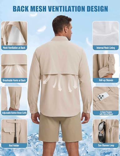 WULFUL Men's Sun Protection Fishing Shirts UPF 50+ Lightweight Quick Dry Cooling Long Sleeve Shirts for Work Hiking Safari - Image 6