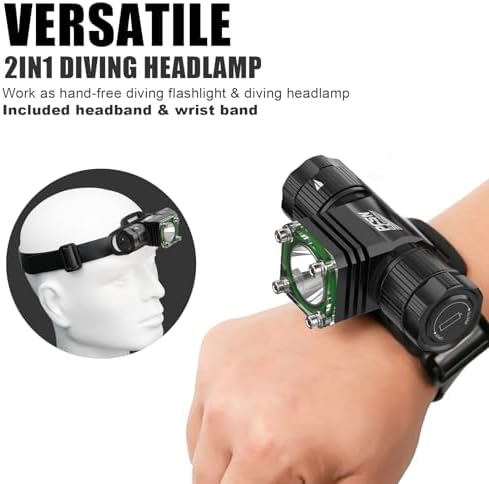 PFSN Professional LED Scuba Dive Light - Hands-Free 1196 Lumens, 200m Beam, IPX68 Waterproof, 4800mAh Rechargeable Battery, 3 Modes, Black - Image 5