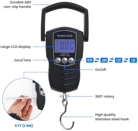 Digital Fish Scale, 75KG （165LB） Professional Fishing Scale Luggage Scale & Fish Lip Gripper Set with 5FT Tape Measure (with A Lip Gripper) - Image 4
