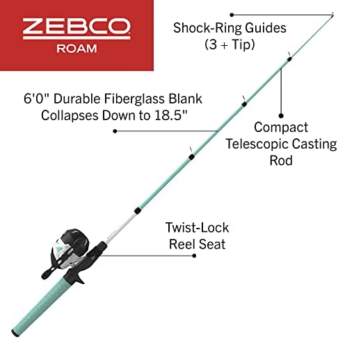 Zebco Roam Telescopic Fishing Rod and Spinning or Spincast Fishing Reel Combo, Durable 6-Foot Fiberglass Rod with ComfortGrip Handle, Pre-spooled with Zebco Cajun Fishing Line - Image 2