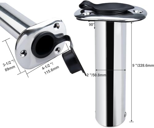 Hoffen 2Pcs Boat Stainless Steel Fishing Rod Holder Flush Mount 15/30/90 Degree with PVC Cap,Inner Tube and Gasket - Image 2