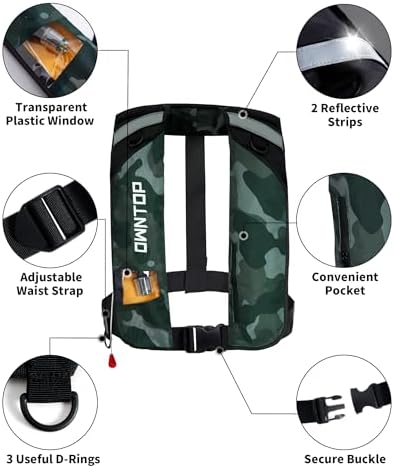Owntop Automatic/Manual Inflatable Swim Jacket, Manual Convertible & Highly Visible, Storage Pocket with Zipper, 24g CO2 Cylinder Included, Low Profile for Kayak, Fishing, Paddle Sports - Image 4