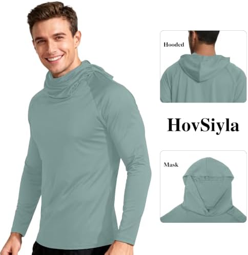 HovSiyla Mens Fishing Hoodie UV Sun Protection Shirts UPF Rash Guard Long Sleeve Shirts Hiking Performance Mesh Face Mask Top - Image 5
