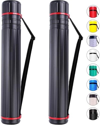 CalPalmy 2-Pack XX-Large Extendable Poster Tubes Expand from 30.5” to 50” with Shoulder Strap | Carry Documents, Blueprints, Drawings and Art | Black Portable Durable Round Storage Cases by CalPalmy
