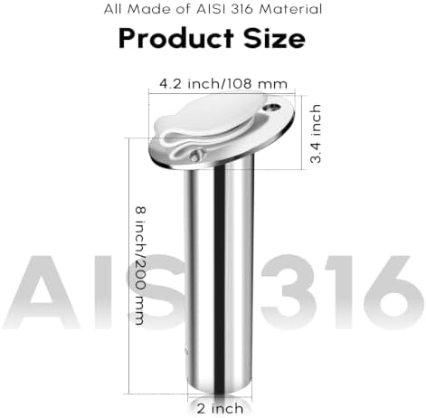 Fishing Rod Holder 2 Pack, 316 Stainless Steel 15/30/90 Degree Rod Holders for Fishing Boat, Flush Mount with Cap, Heavy Duty - Image 2