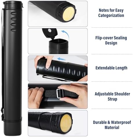 DEWEL Adjustable A0 Poster Tube 24.5"-42", Blueprint Tube with Strap - Image 3